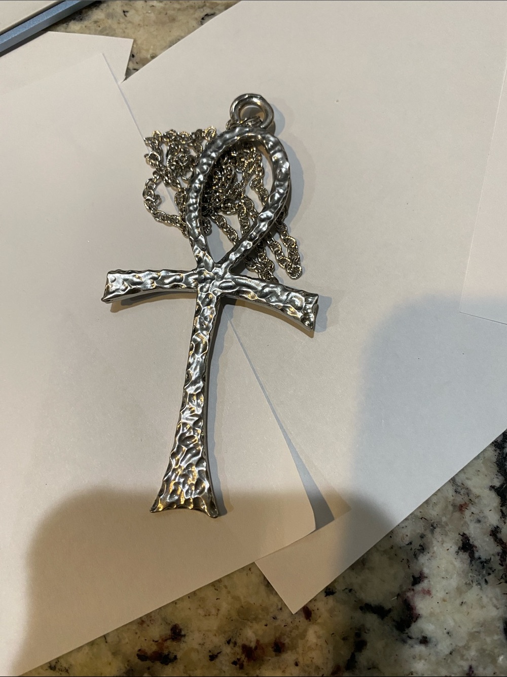 Hammered Silver Ankh Pendant Necklace - Decorative Home Accent